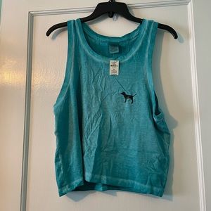 NWT PINK small over sized tank top on turquoise.
